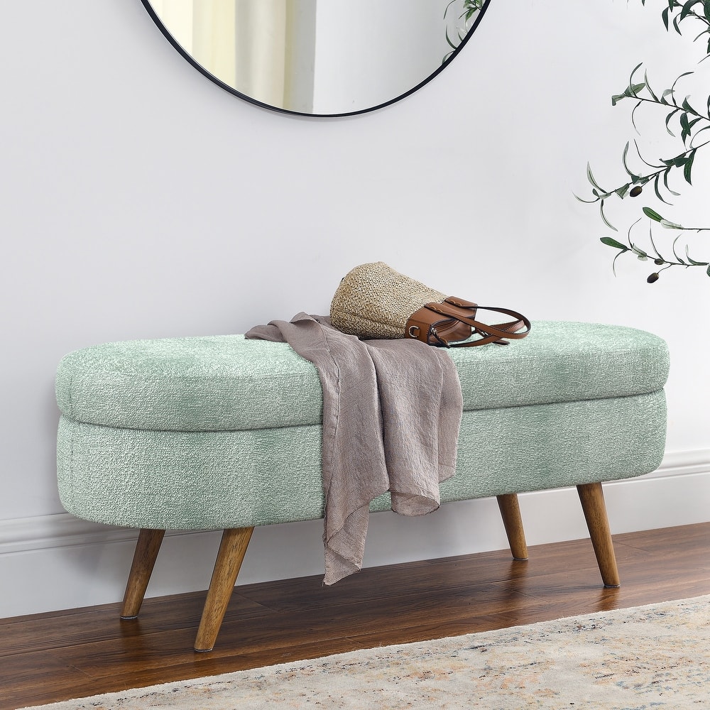 Roomfitters Oval Upholstered Storage Ottoman Bench with Rubber Wood Legs, Modern Entryway or Bedroom Seat