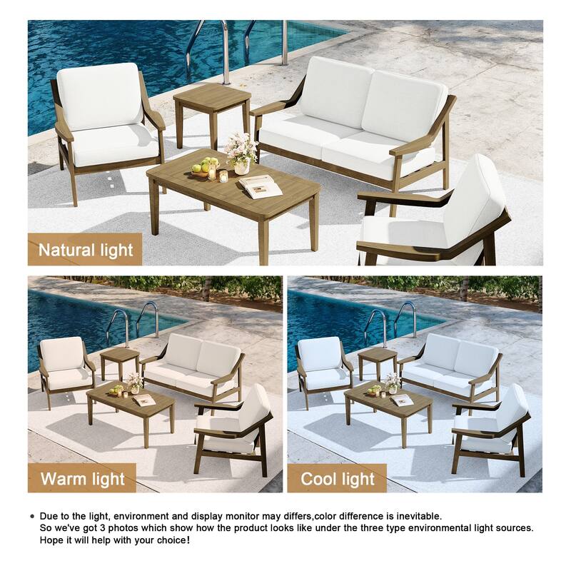 5-piece Adirondack Patio Teak Lounge Chairs Loveseat Conversation Set