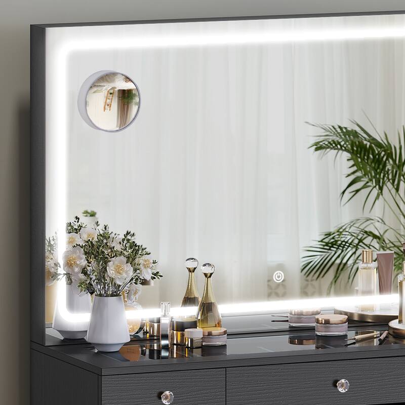 Moasis 45.2'' Vanity Desk Set with LED Lights Mirror & Charging Station