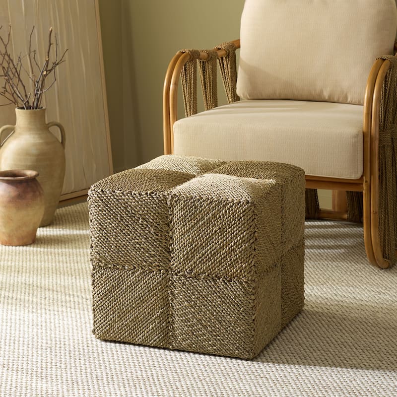 SAFAVIEH Couture Malta Woven Seagrass Square Ottoman - Natural