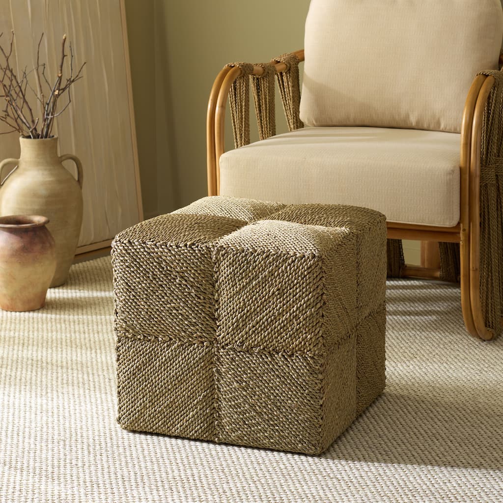 SAFAVIEH Couture Malta Woven Seagrass Square Ottoman