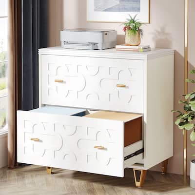 Modern White 2-Drawer File Cabinet, Office Lateral Filing Cabinet for Legal/Letter/A4 Size