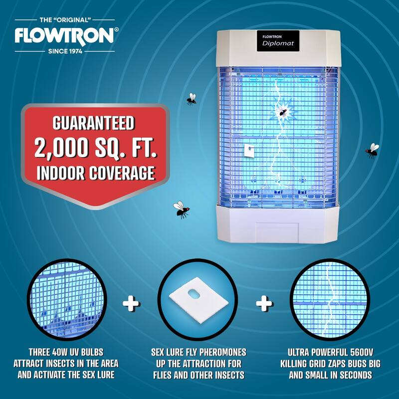 Flowtron Indoor Bug Zapper Electric Insect Killer 120W UV Pheromone Lure 2000 Sq Ft UL Certified