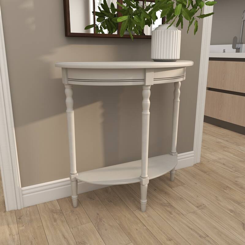 Light Gray Wood Half Moon 1 Shelf Console Table