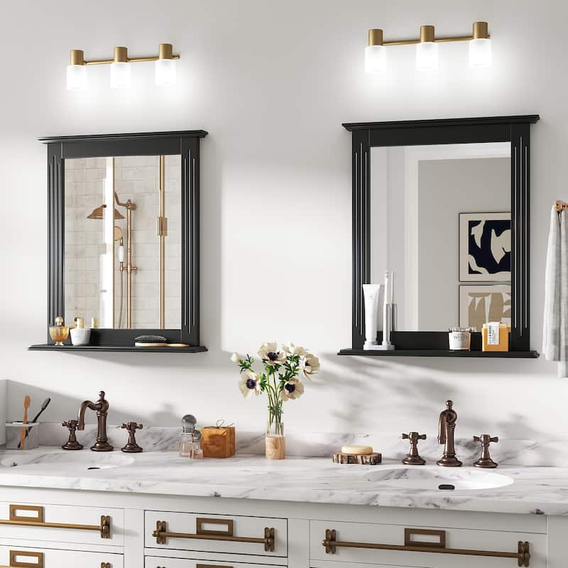 Gymax Bathroom Wall-Mounted Mirror w/ Shelf Vanity Makeup Mirror