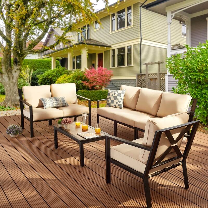 Patio Festival X-Back 7-Piece Outdoor Conversation Set - Beige