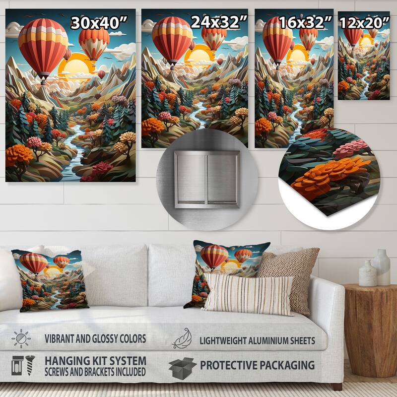 Designart "Orange Hot Air Ballon Collage I" Hot Air Balloon Metal Wall Art