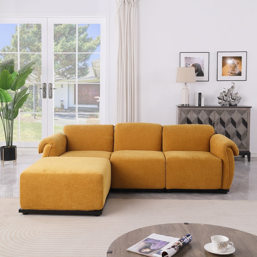 93" 4-Seater Chenille Modular Sofa - Fashionable Sectional with Iron Frame for Living Room