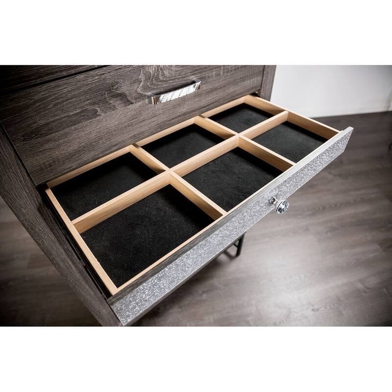 Contemporary Gray Finish Upholstered Bed with Storage Drawers Bedroom Furniture Set