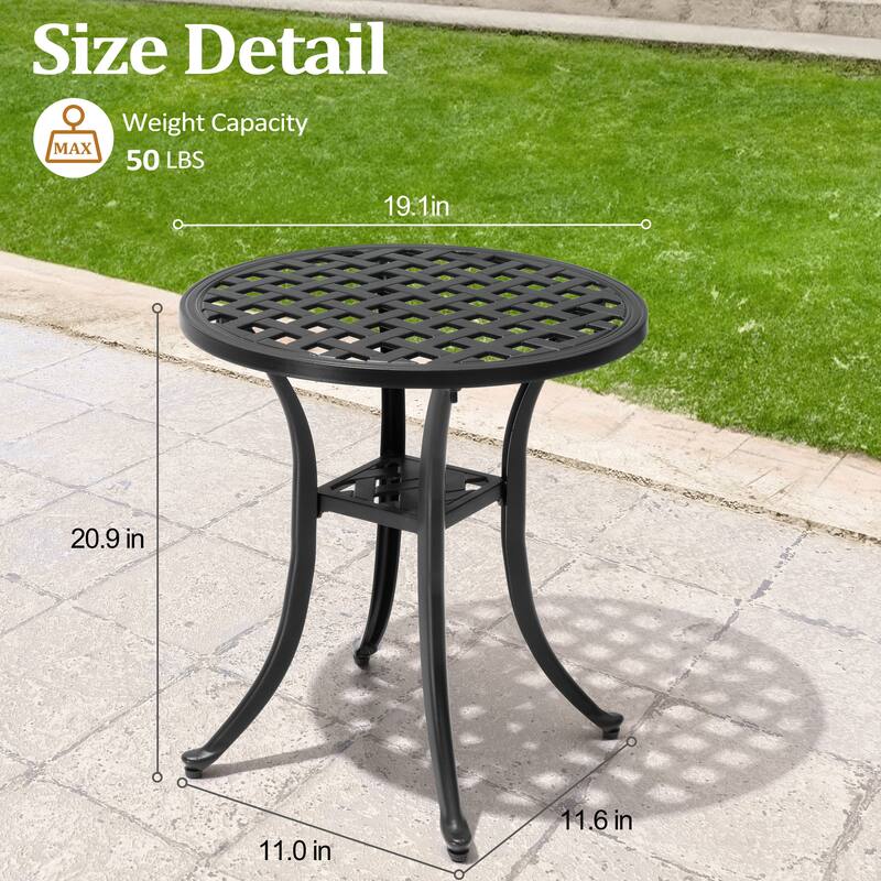 Outdoor Patio Side Table Round Cast Aluminum End Table - Φ19.1" x 20.9"H