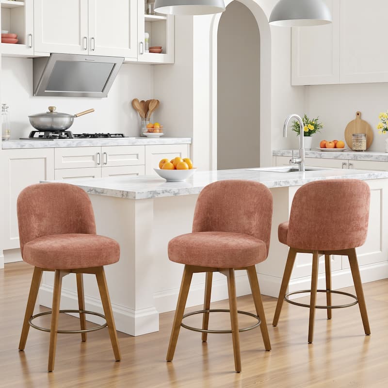 Fabric Upholstered Counter Height Swivel Bar Stools - 37.8"H x 19.7"W x 23.2"D - Set of 3 - Pink