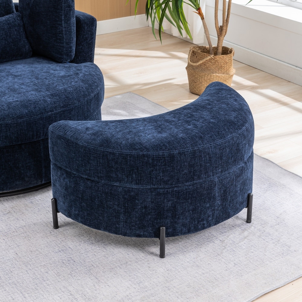 32.7" W Upholstered Half Moon Storage Ottoman Footrest Footstool