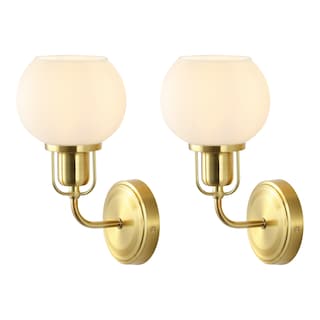 SAFAVIEH Lighting Huron Wall Sconce (Set of 2) - Satin Brass/Opal - 5"W x 6"D x 11"H