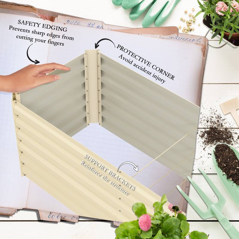 Galvanized Steel Wood Grain Raised Garden Bed 94 inches - 94" L x 23.5" W x 22.25" H