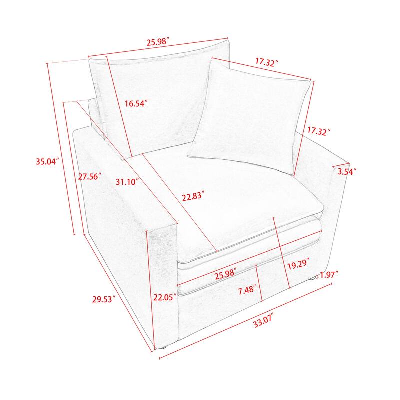 Gray 33.07" Upholstered Arm Chair
