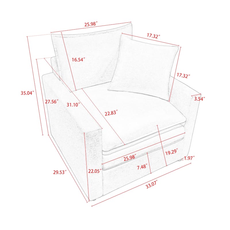 Gray Modern 33.07" Upholstered Arm Chair with Solid Wood Frame for Living Room