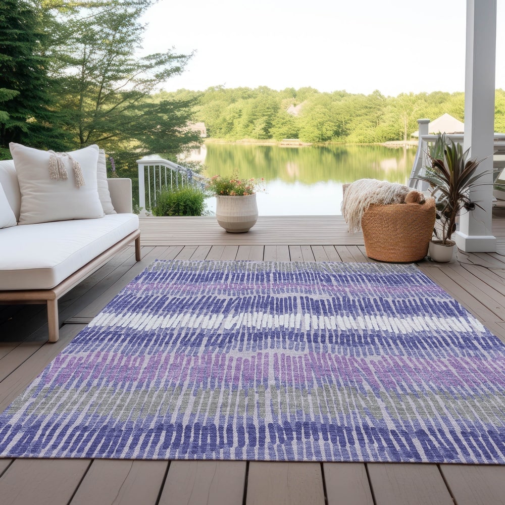 Machine Washable Indoor/ Outdoor Chantille Stripe Abstract Rug