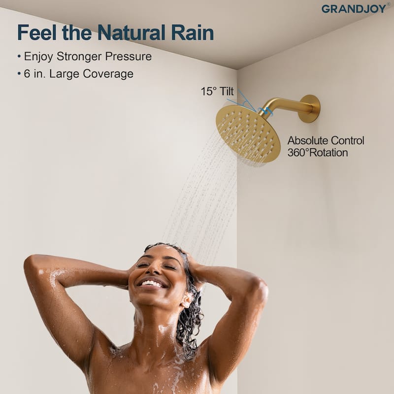 GRANDJOY Dual Shower Kit with Round Rainfall Head and Hand Shower, Lever Control Valve