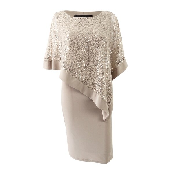 r & m richards sequined cape sheath dress