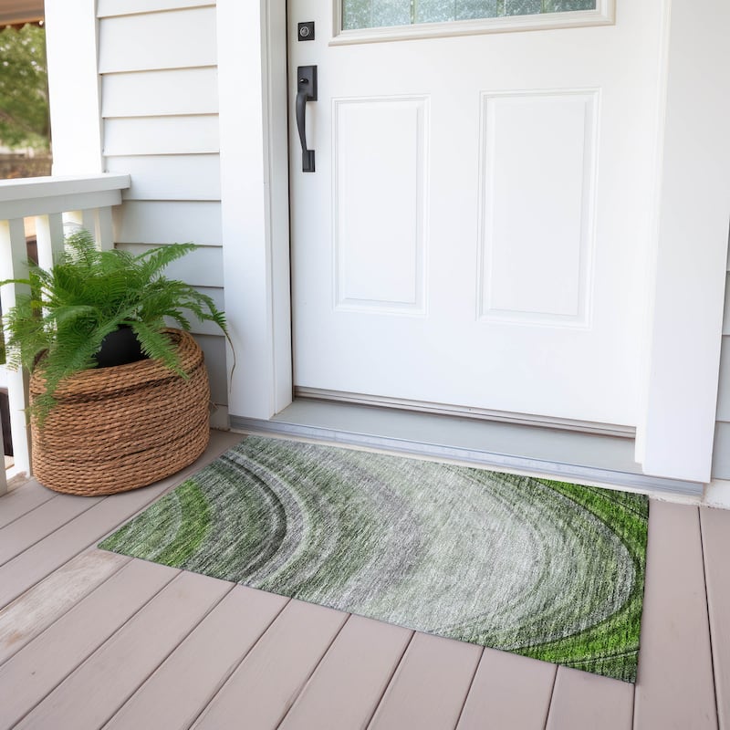 Machine Washable Indoor/ Outdoor Chantille Abstract Wave Rug