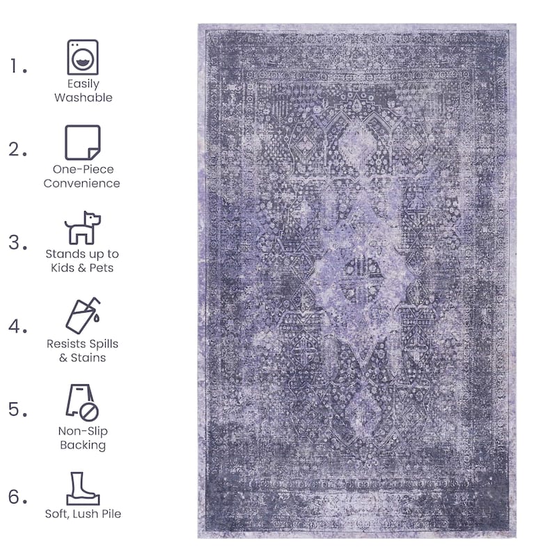 Machine Washable Rug 4x6,Non Slip Rugs for Living Room Bedroom Carpet Stain Resistant,Home Decor - 6' x 7'