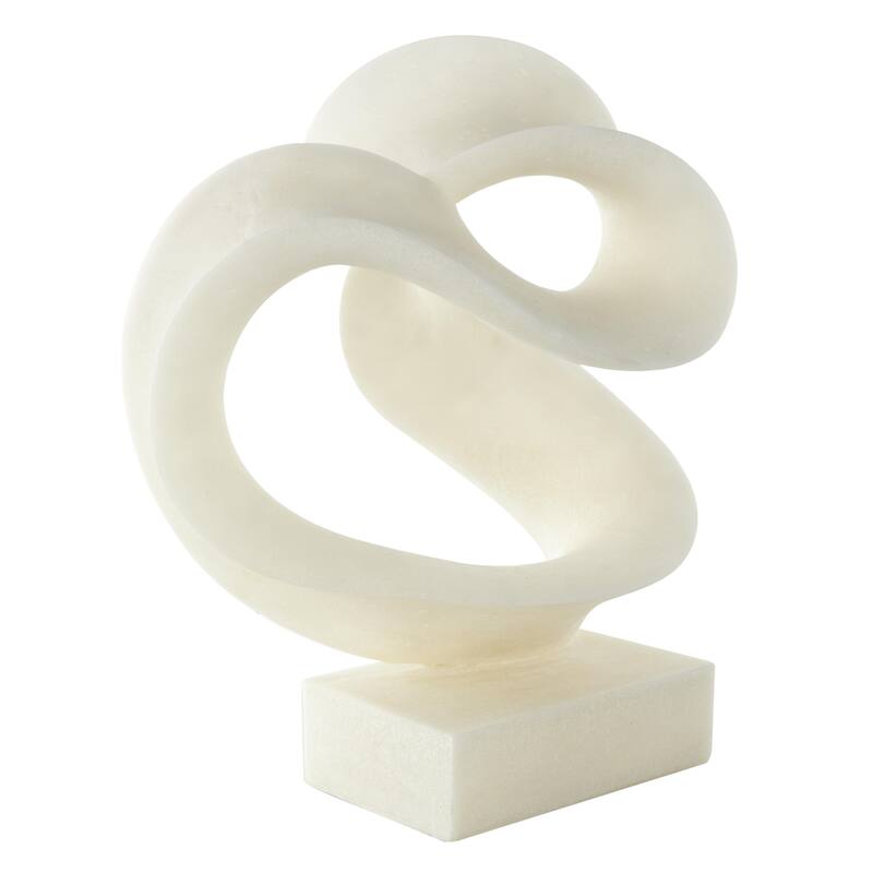 Polystone Abstract Twisted Wave Decorative Sculpture with Elevated Base - White - Roche River Decor