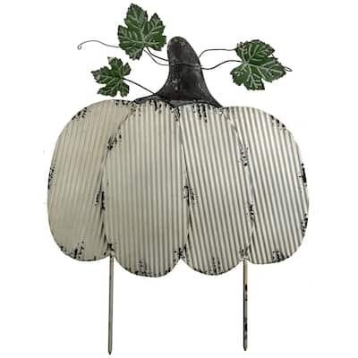 A&B Home Iron Pumpkin Garden Decor with Stakes - Rustic White