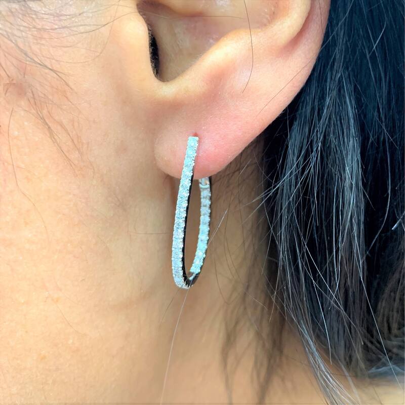 Joelle Collection Inside Out Diamond Pear Hoop Earrings 0.90 CT TDW 1.25" Inches Medium 14K Gold