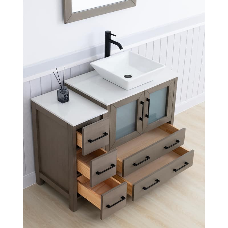 Vanity Art 42" Single Sink Bathroom Vanity Set with Engineered Marble Top and Free Mirror - 42 x 18.5 x 36 Inches