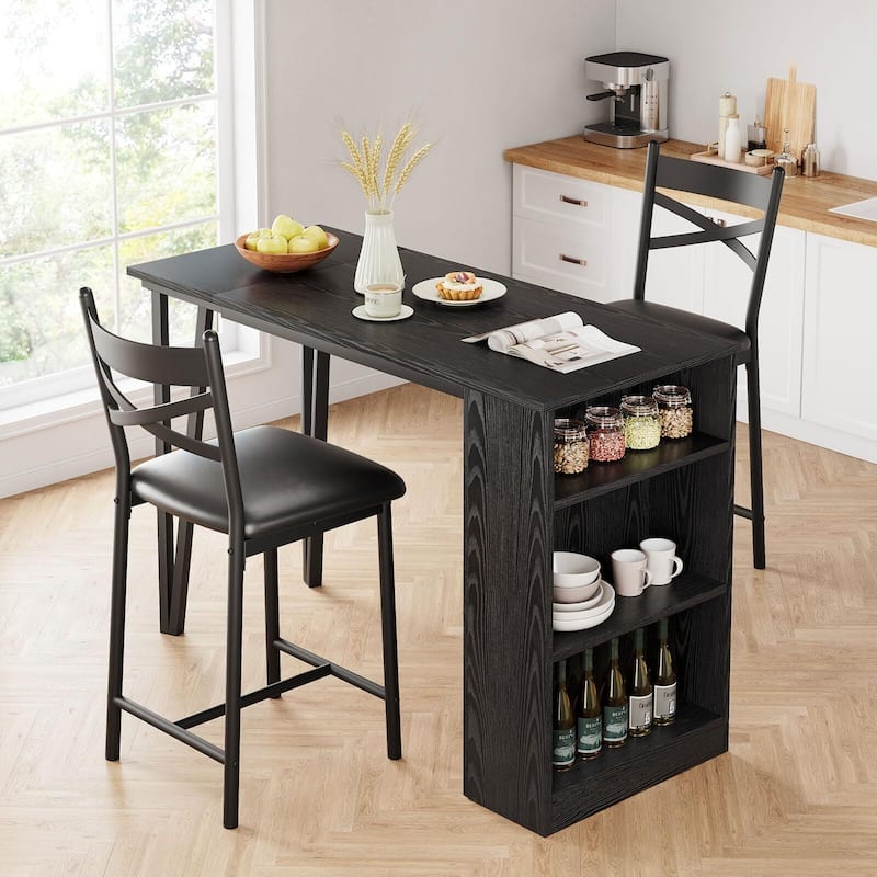 3-Piece 36in Wooden Counter Height Dining Table Set for Kitchen, Bar Table and Chairs