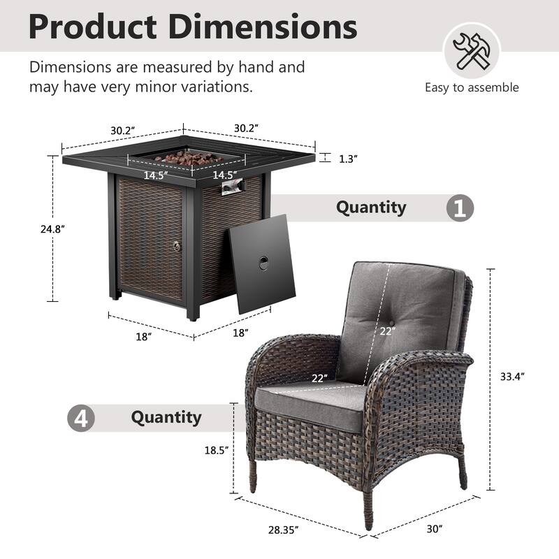 Gymojoy Outdoor Patio Chair & Fire Pit Set Luxurious Comfort Conversation Set