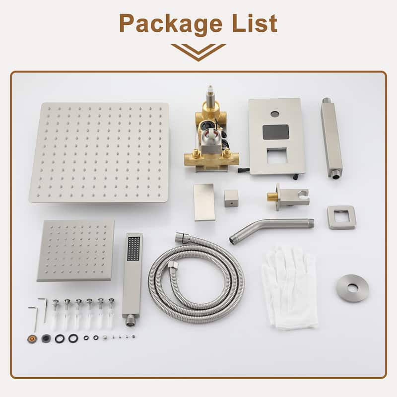CASAINC Dual Heads 12 Inch Ceiling Mounted Square Shower Head Shower System with Handheld Shower Digital Display Shower