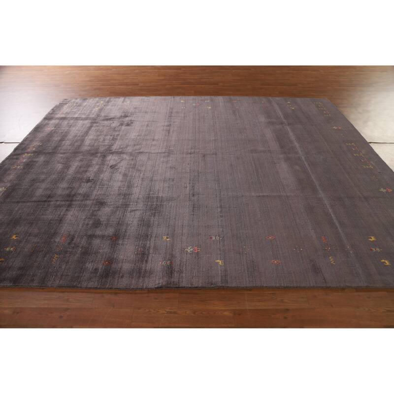 Brown Gabbeh Area Rug Handmade Wool Carpet - 8'1"x 9'10"
