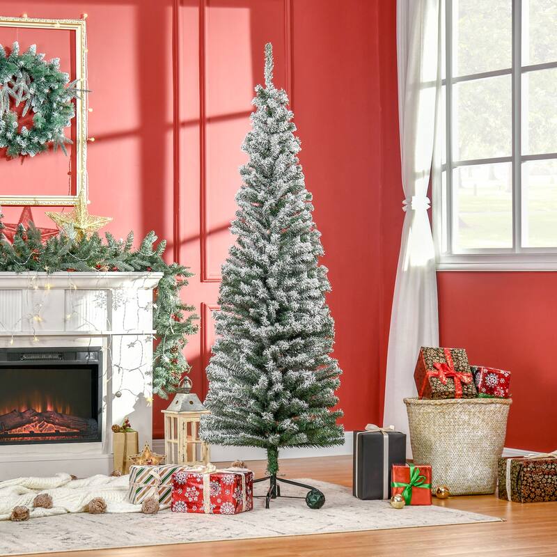 Elegant 6' Unlit Snow-Flocked Christmas Tree with Full Branch Tips and Sturdy Base for Indoor Decor