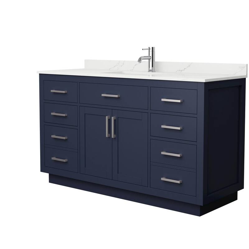 Wyndham Collection WCG262660S-QTZ-UNSMXX Beckett TK 60" Free Standing - Dark Blue / Giotto Quartz Top / Brushed Nickel