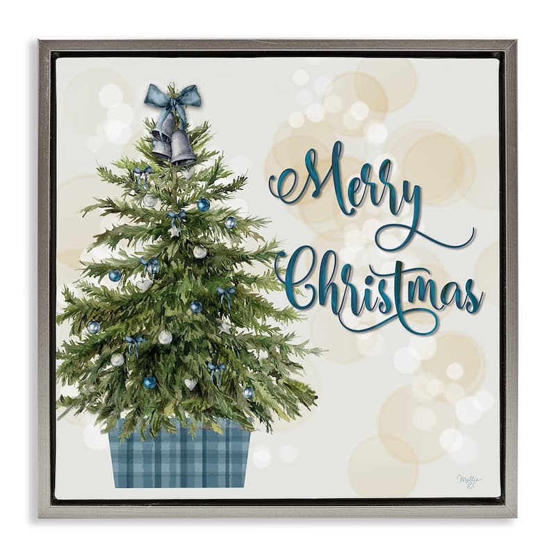 Stupell Christmas Tree in Plaid Stand Framed Floater Canvas Wall Art Design By Mollie B. - 18 x 18 - Grey
