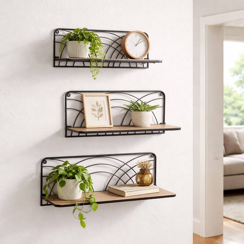 Wood Wall Shelf with Backing Wide Set - Brown, 19/21/24" - 24.0"
