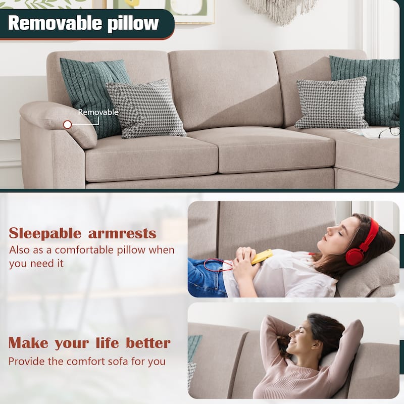 Futzca ​79" Convertible Sectional Sofa Couch, 3 Seat L Shaped