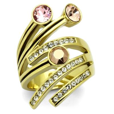 Gold Ion Plating Stainless Steel Ring with Multi-Color Crystal Suitable for Any Occasion