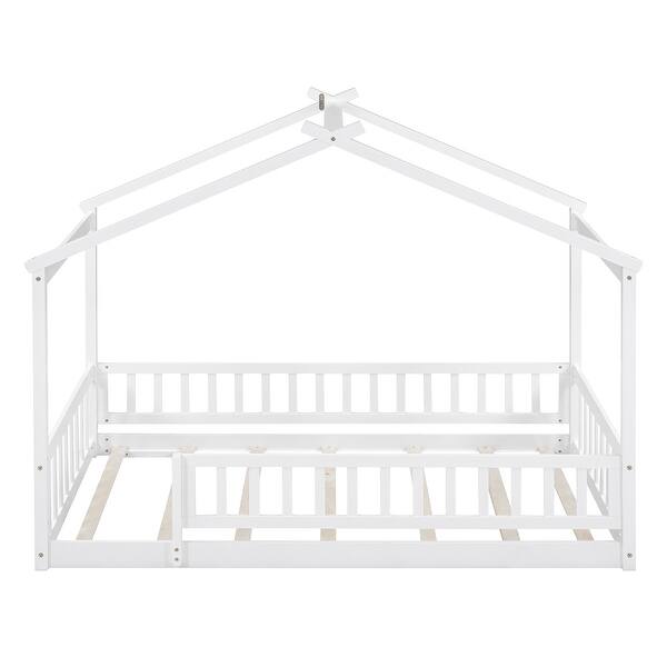 slide 2 of 37, Twin Wooden House Bed with Roof and Fence, Kids Playhouse Frame White - Twin