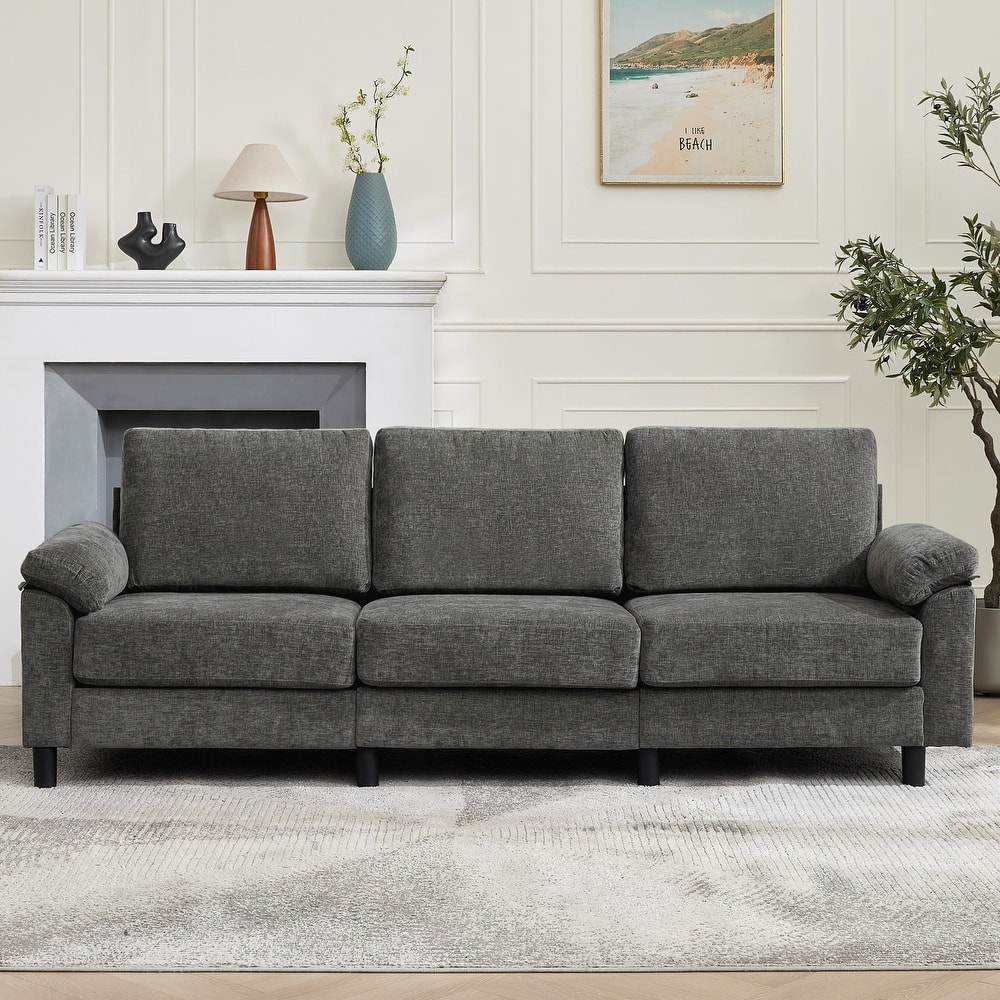 Modern Chenille 3-Seat Sofa Couch with Pillow Top Arms