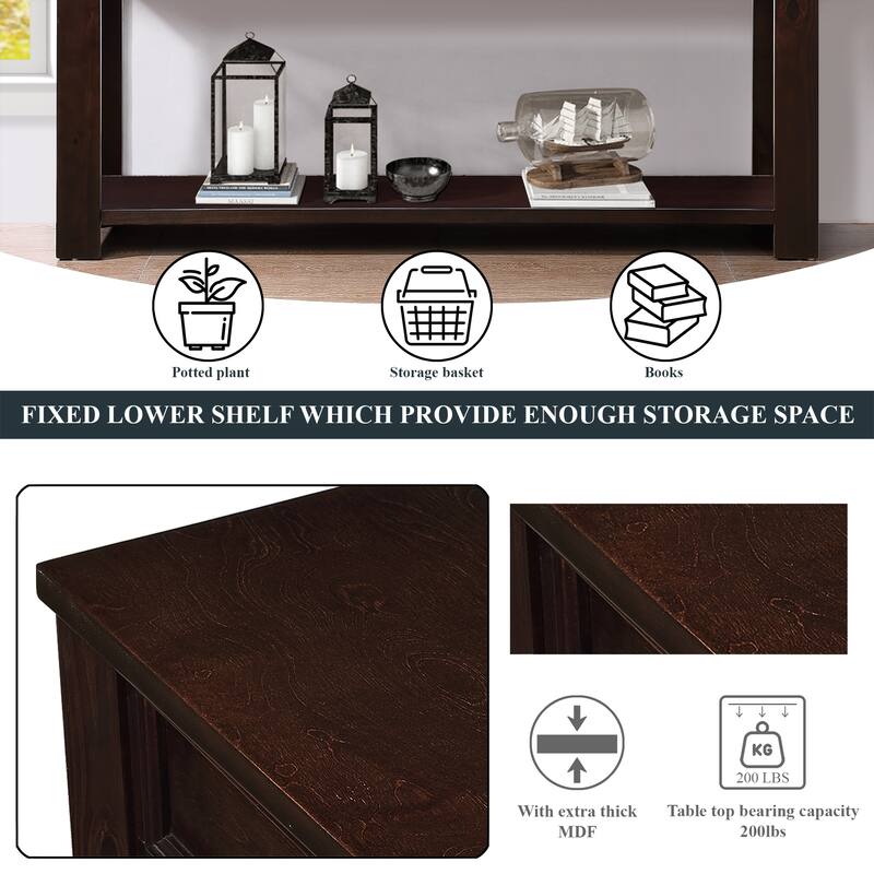 Pine Wood Console Table with 4 Drawers and Bottom Shelf for Entryway Hallway