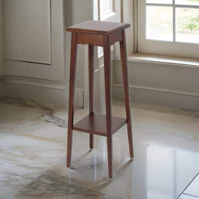39.5 Inch Plant Stand with Tapered Slanted Legs and Bottom Shelf, Brown