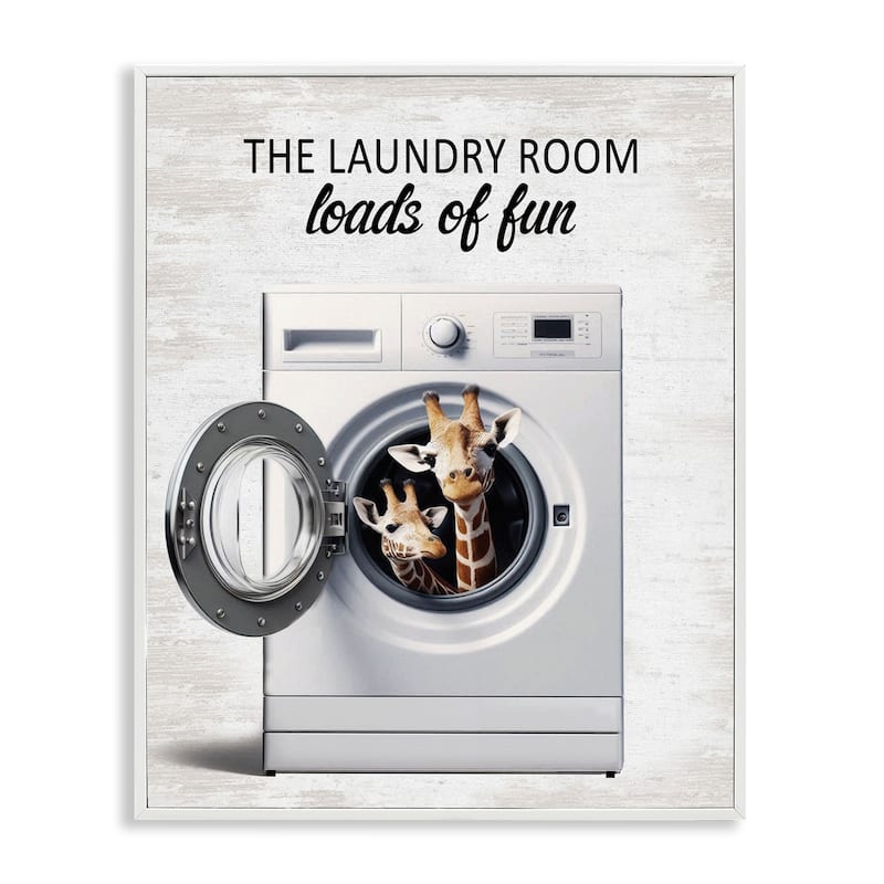 Stupell Giraffes & Laundry Load Framed Giclee Art Design By Lettered and Lined - 24 x 30 - White
