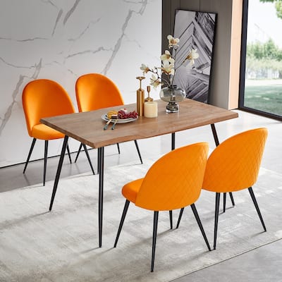 Dining Chair, Velvet, Metal Black legs, Set of 4 Side Chairs
