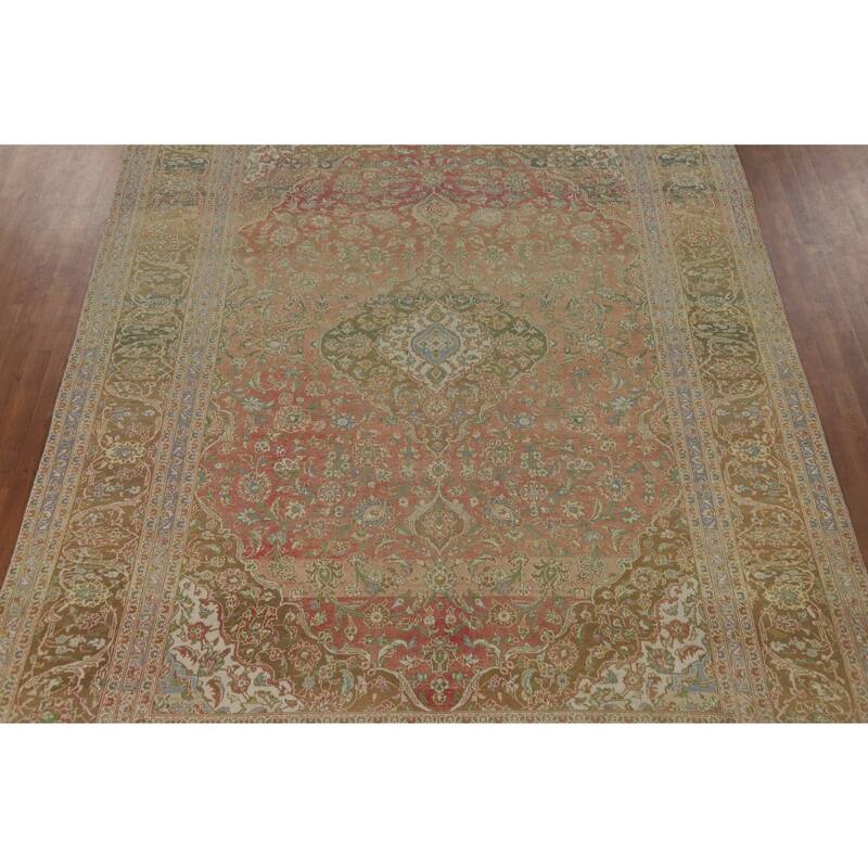 Traditional Kashan Distressed Vintage Persian Rug Handmade Wool Carpet - 9'4" x 13'1"