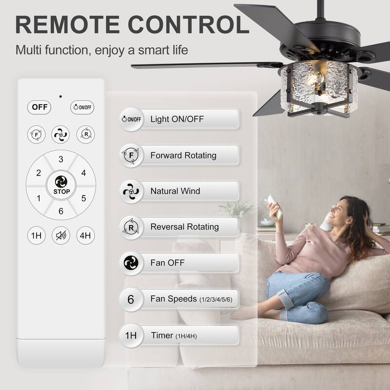 52" Reversible 5-Blade Caged Ceiling Fan with Light and Remote