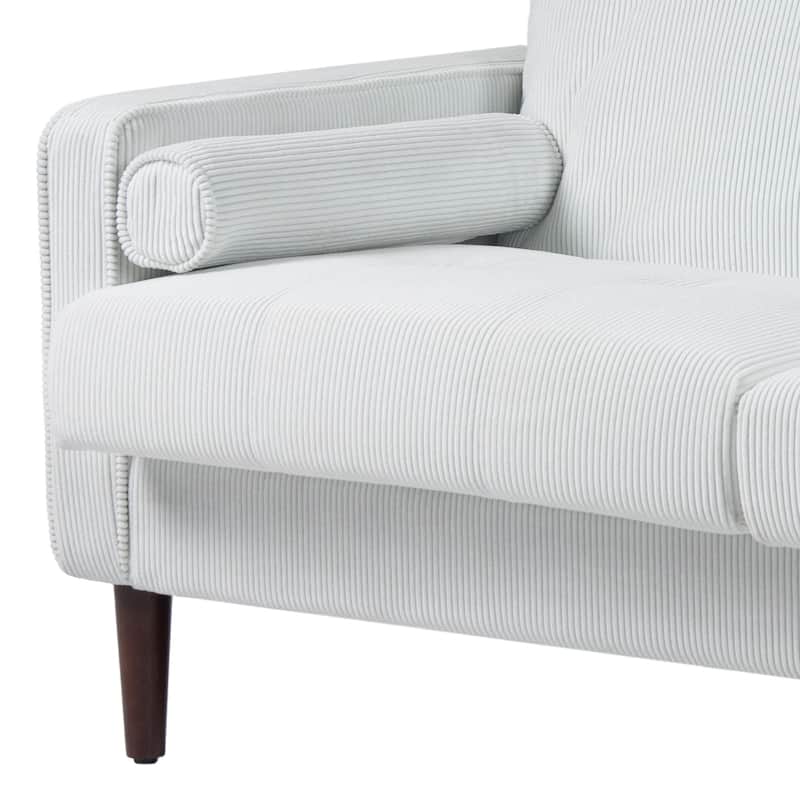 Modern Corduroy Upholstered Loveseat with Bolster Pillows and Wood Legs