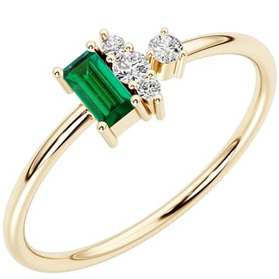 14k Gold Plated Sterling Silver 1.07 ct Emerald and Lab Diamond Stackable Ring