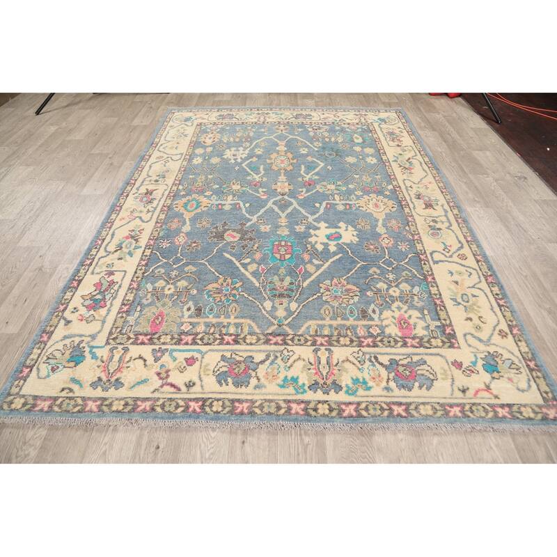 Geometric Authentic Oushak Oriental Wool Area Rug Handknotted 6'2" x